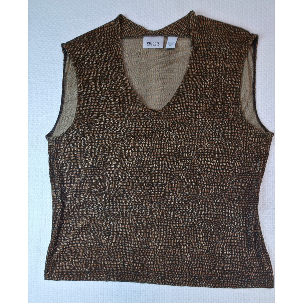 Chico's Travelers Tank Top Women Size 3 Brown Snakeskin Print Sleeveless V-Neck